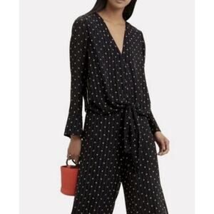 Alexis Women's Intermix Jilly Black/Red Polka Dot Print Tie Front Blouse Top-XS